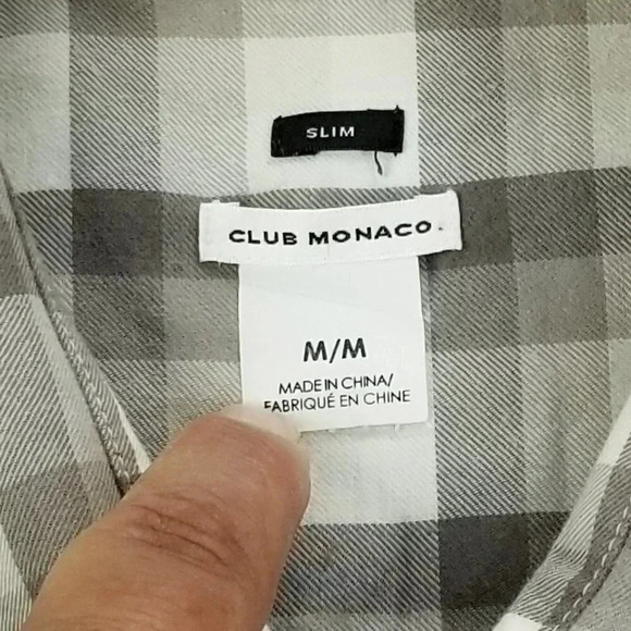 Club Monaco Slim Medium Men's Pearl Snap White Tan Check Cowboy Western Style - Picture 3 of 8